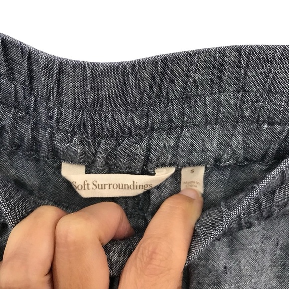 Soft Surroundings Small Kea Wide Leg Linen Pants Blue Button Detail - Picture 3 of 5